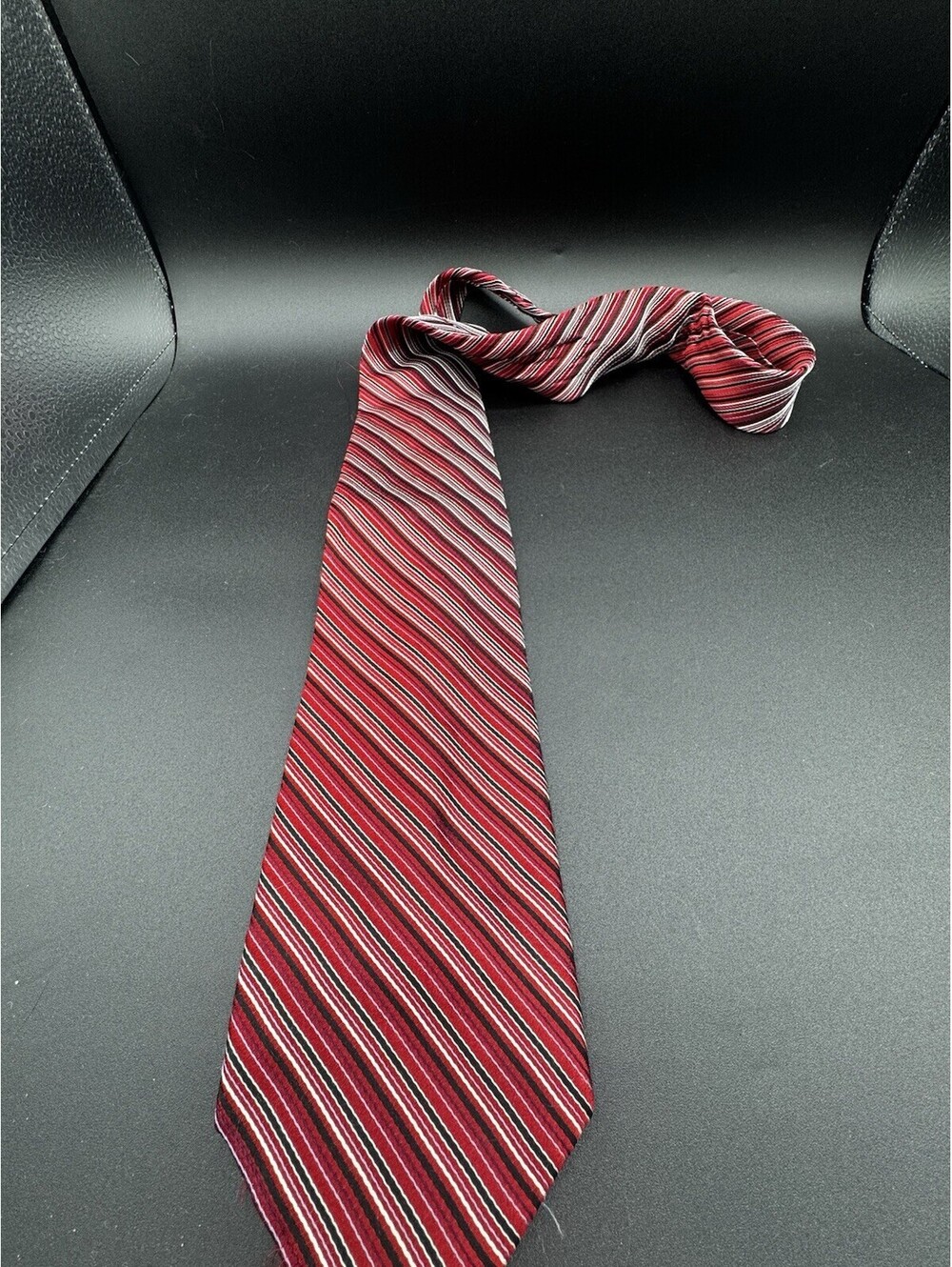 Claiborne Silk Red Black Stripe Tie 58.5” x 3.75” Classic Preppy